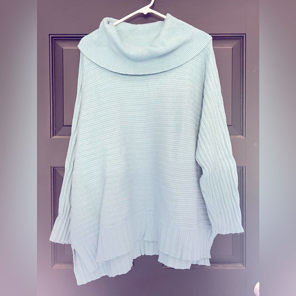 CJ Banks 3X Teal Cowlneck Sweater